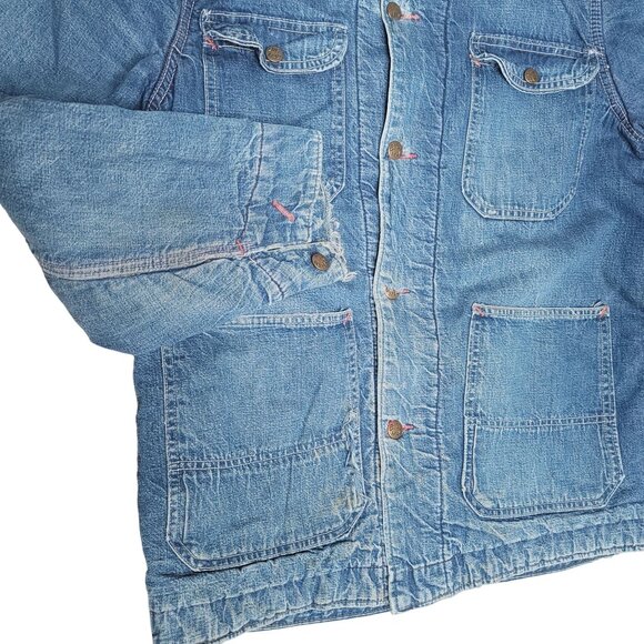 Vintage Big Mac Chore Coat Denim Jean Jacket Blanket Lined Union Made Distressed - Picture 10 of 11